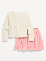 Long-Sleeve Ribbed Wrap-Front Top and Velvet Skirt Set for Toddler Girls