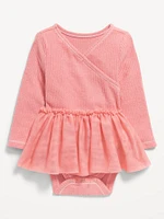 Long-Sleeve Wrap-Front Ribbed Bodysuit Tutu Dress for Baby