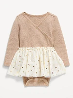 Long-Sleeve Wrap-Front Ribbed Bodysuit Tutu Dress for Baby