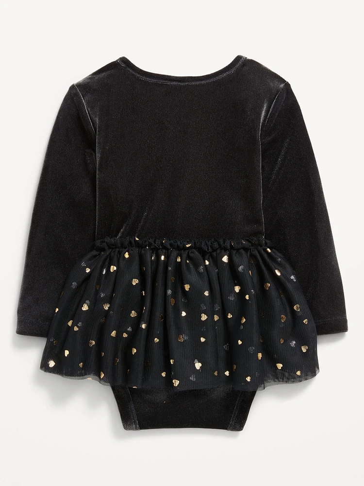 Long-Sleeve Wrap-Front Velvet Bodysuit Tutu Dress for Baby