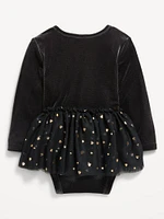 Long-Sleeve Wrap-Front Velvet Bodysuit Tutu Dress for Baby