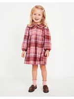 Long-Sleeve Flannel Collared Dress for Toddler Girls