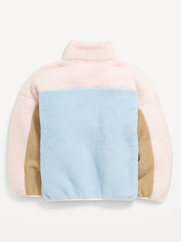 Oversized Color-Block Sherpa Zip Jacket for Girls