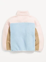 Oversized Color-Block Sherpa Zip Jacket for Girls