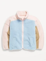 Oversized Color-Block Sherpa Zip Jacket for Girls