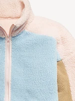 Oversized Color-Block Sherpa Zip Jacket for Girls