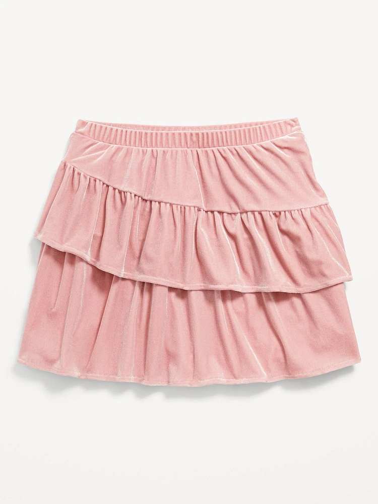 Tiered Ruffled Velvet Skirt for Girls