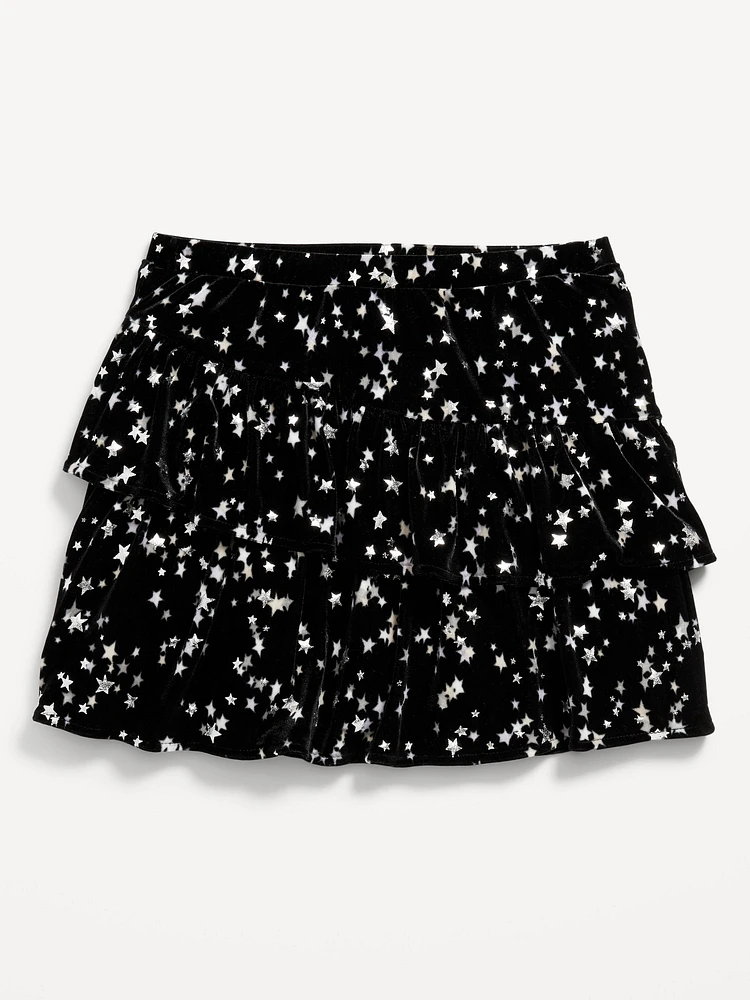 Tiered Ruffled Velvet Skirt for Girls