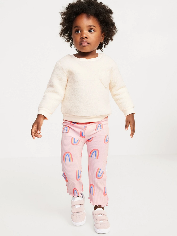 Sherpa Heart-Pocket Sweatshirt and Ribbed Leggings Set for Baby