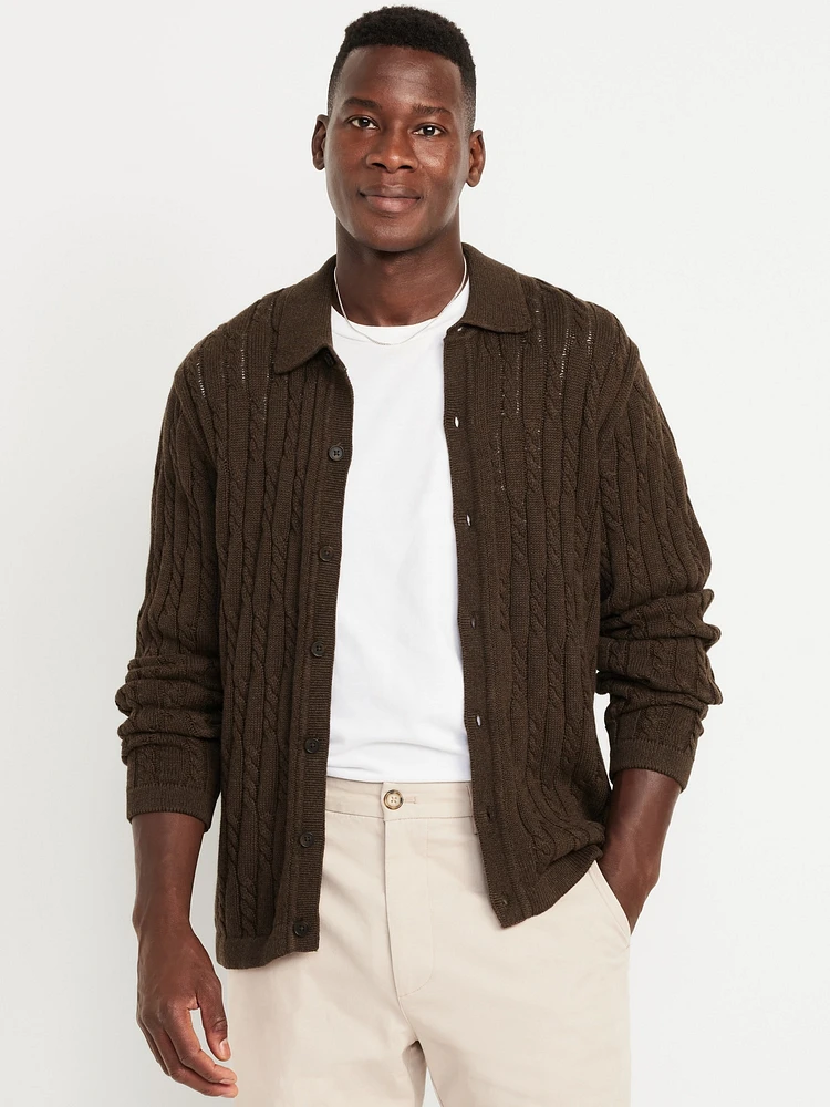 Button-Down Cable-Knit Sweater