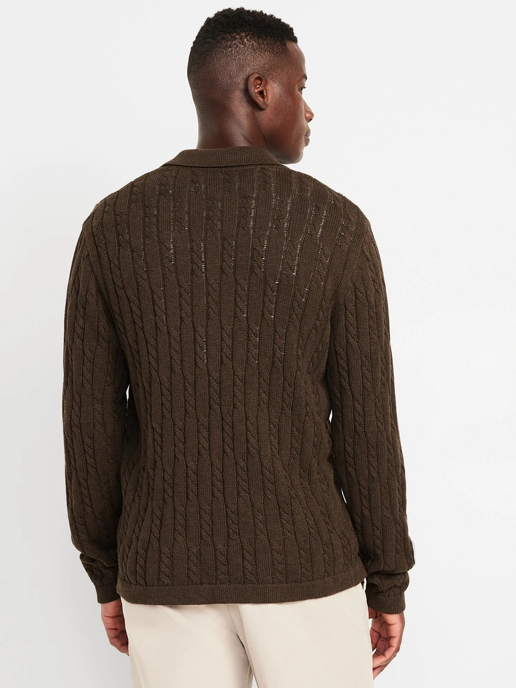 Button-Down Cable-Knit Sweater