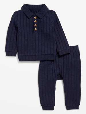 Cozy Ribbed Polo Sweater and Pants Set for Baby