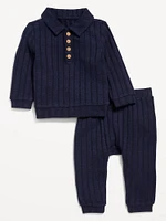 Cozy Ribbed Polo Sweater and Pants Set for Baby