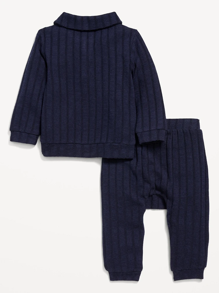 Cozy Ribbed Polo Sweater and Pants Set for Baby