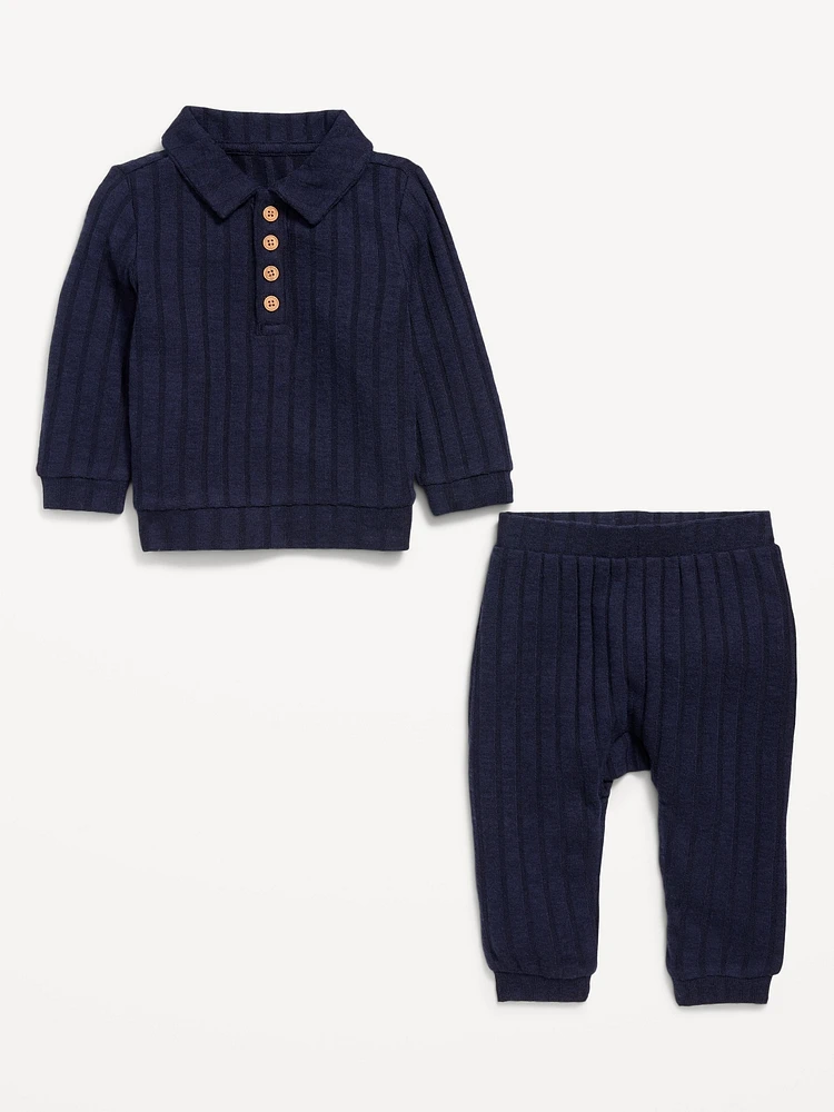 Cozy Ribbed Polo Sweater and Pants Set for Baby