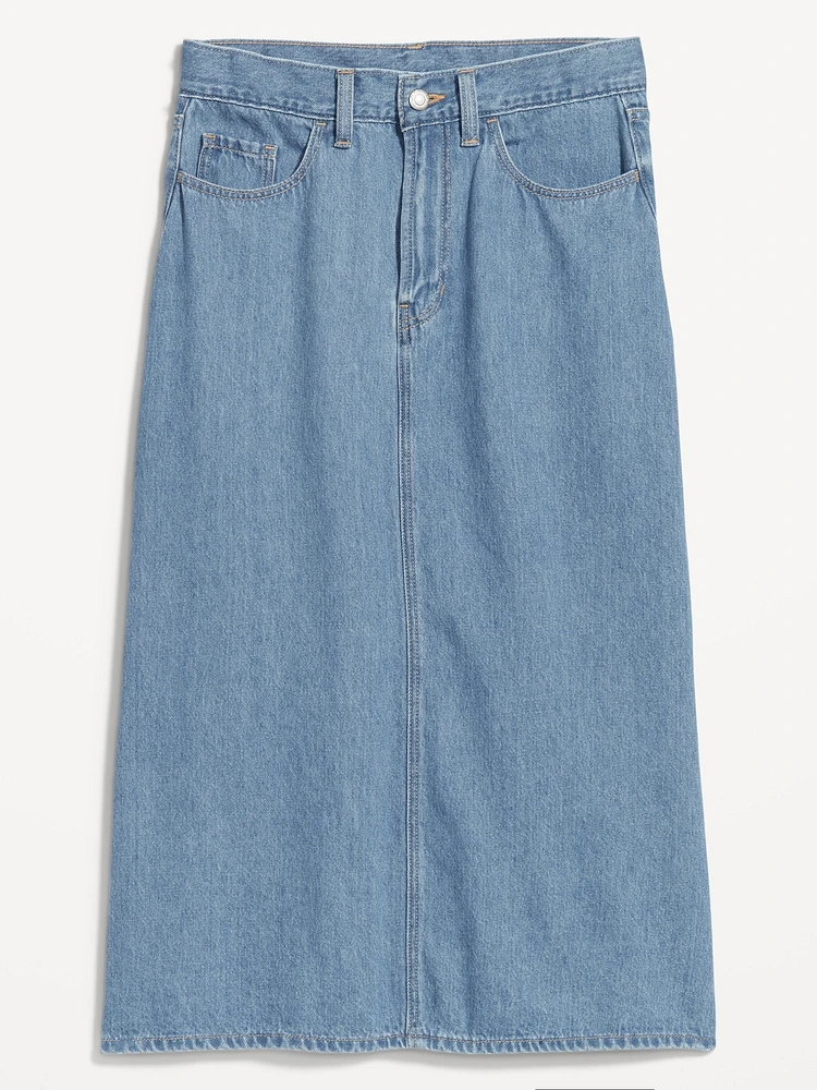 High-Waisted Wow Jean Midi Skirt