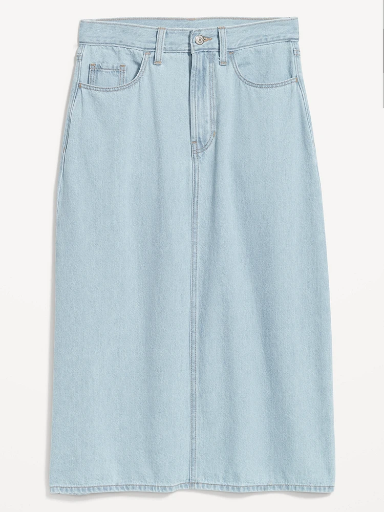 High-Waisted Wow Jean Midi Skirt