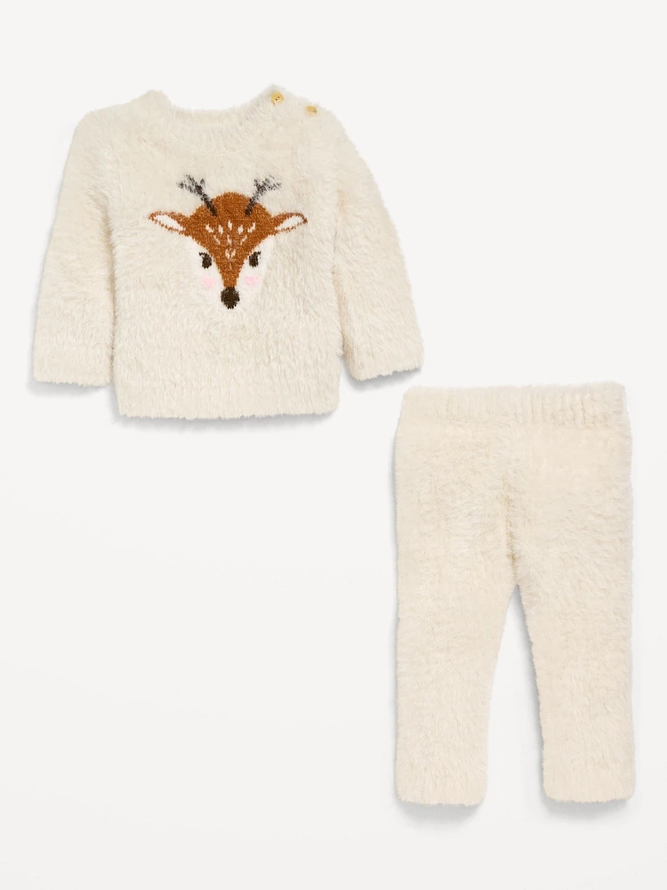 Cozy Crew-Neck Graphic Sweater and Pants Set for Baby