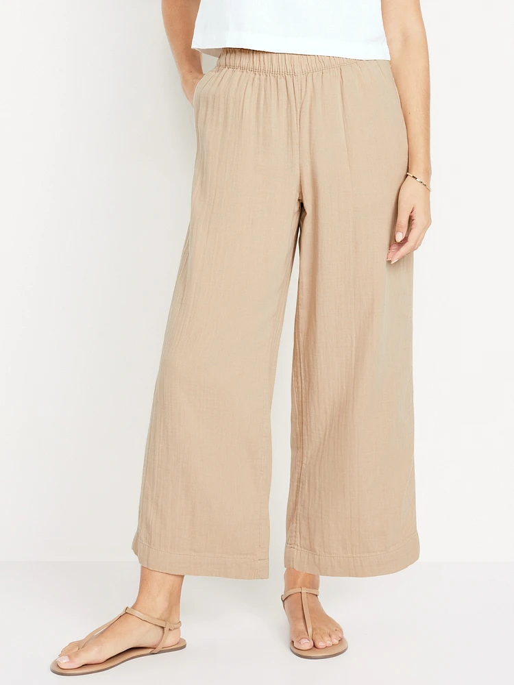 High-Waisted Crinkle Gauze Ankle Pants