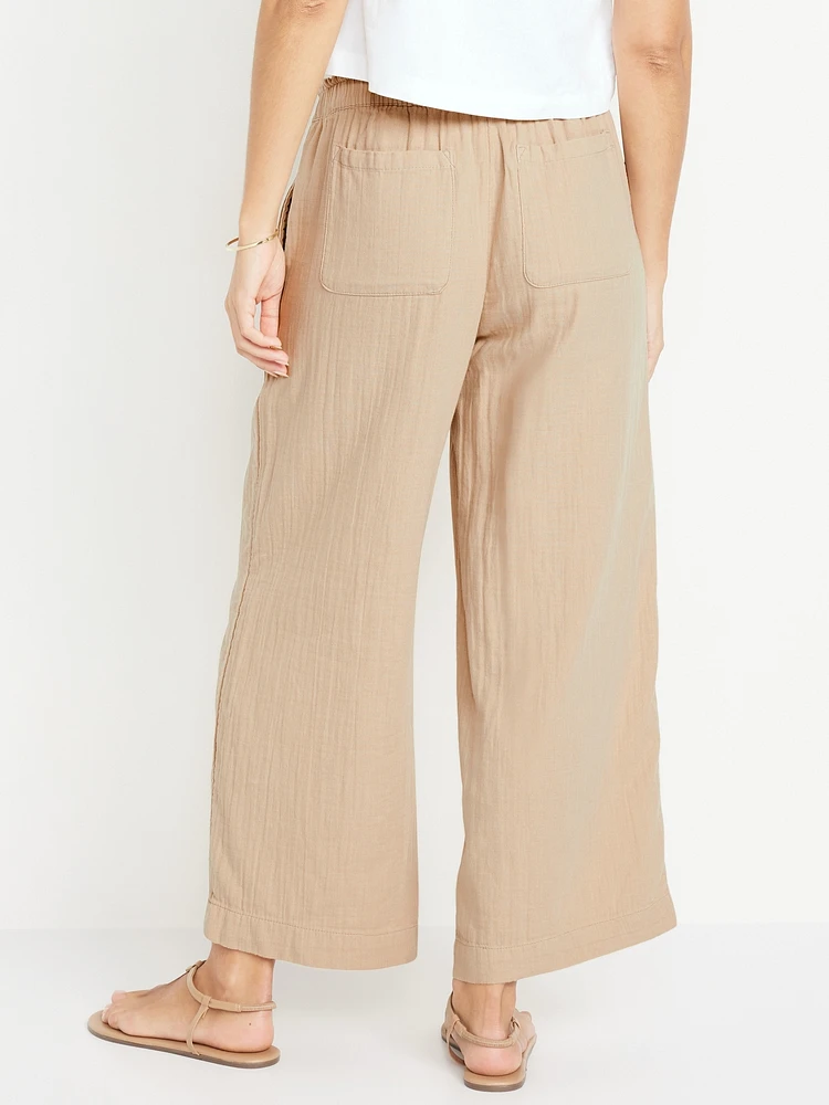 High-Waisted Crinkle Gauze Ankle Pants