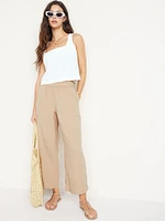 High-Waisted Crinkle Gauze Ankle Pants