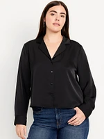 Satin Cropped Button-Down Shirt