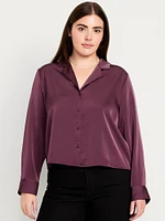 Satin Cropped Button-Down Shirt