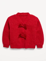 Velvet-Bow Cardigan Sweater for Toddler Girls