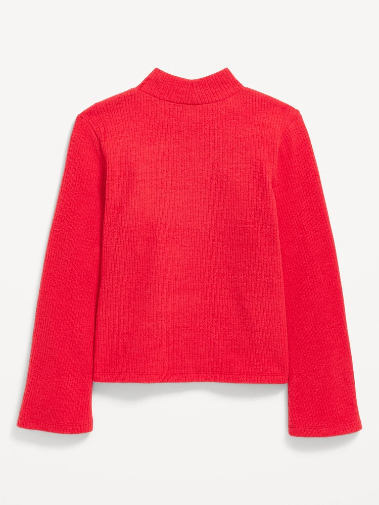 Cozy Mock-Neck Bell-Sleeve Ribbed Top for Girls