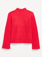 Cozy Mock-Neck Bell-Sleeve Ribbed Top for Girls