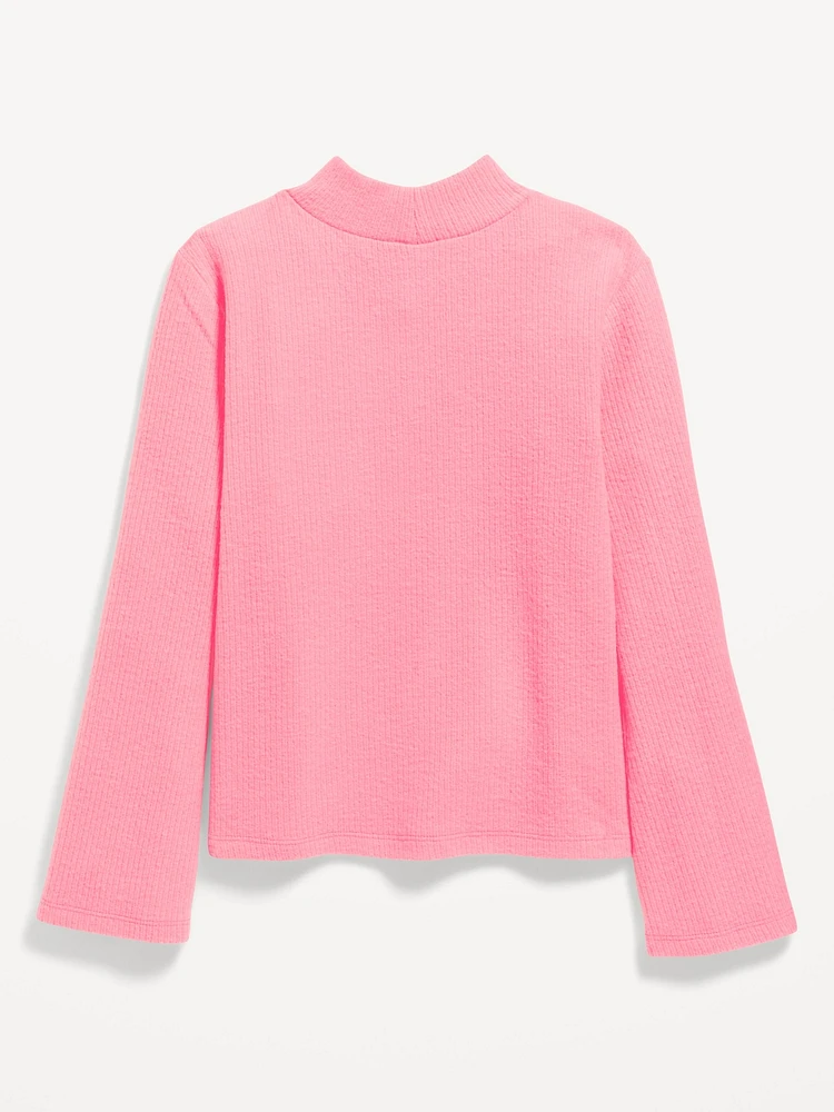 Cozy Mock-Neck Bell-Sleeve Ribbed Top for Girls