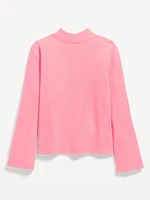 Cozy Mock-Neck Bell-Sleeve Ribbed Top for Girls