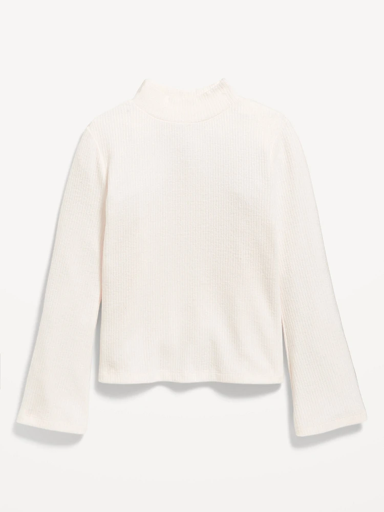 Cozy Mock-Neck Bell-Sleeve Ribbed Top for Girls