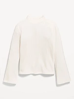 Cozy Mock-Neck Bell-Sleeve Ribbed Top for Girls