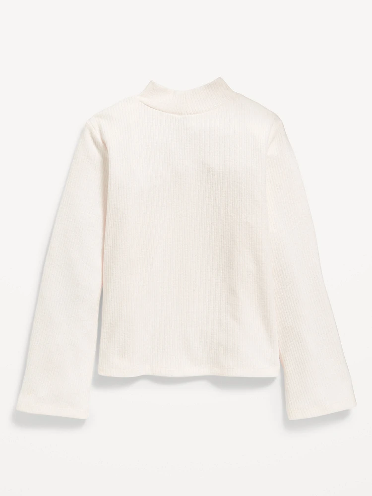 Cozy Mock-Neck Bell-Sleeve Ribbed Top for Girls