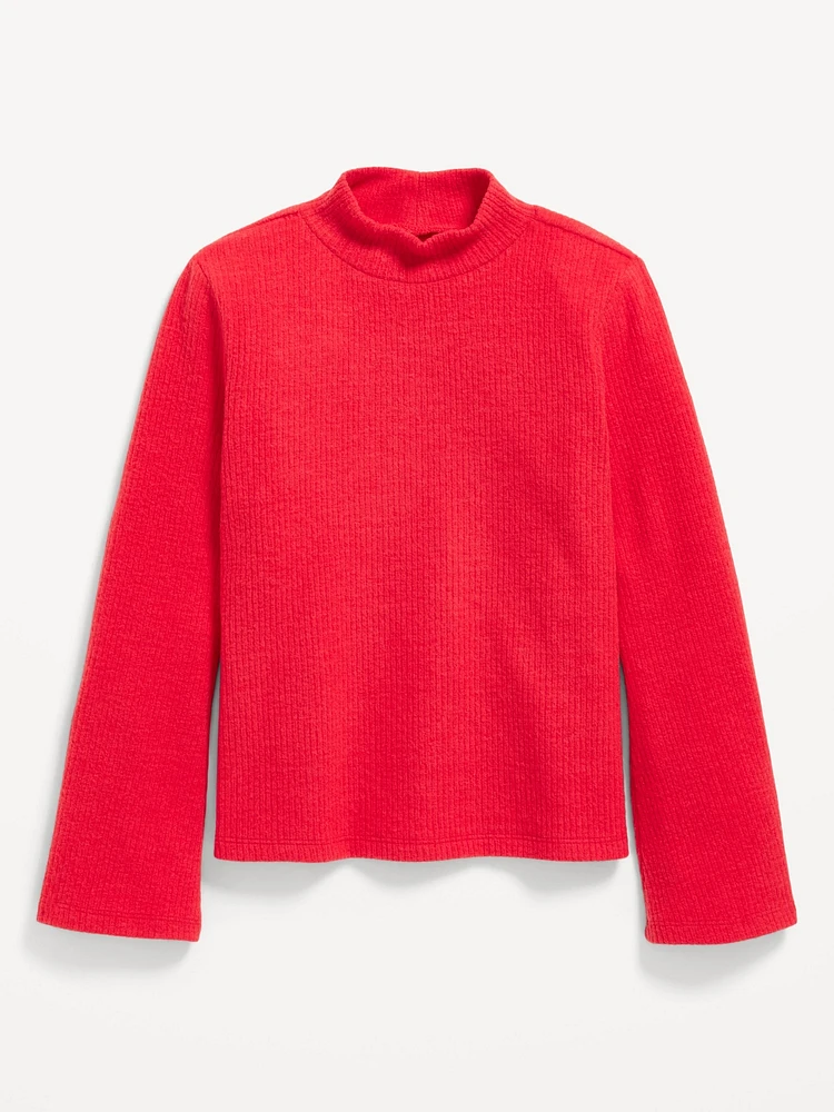 Cozy Mock-Neck Bell-Sleeve Ribbed Top for Girls