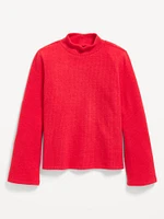 Cozy Mock-Neck Bell-Sleeve Ribbed Top for Girls