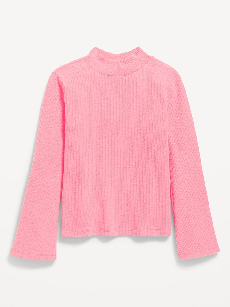 Cozy Mock-Neck Bell-Sleeve Ribbed Top for Girls