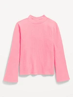 Cozy Mock-Neck Bell-Sleeve Ribbed Top for Girls