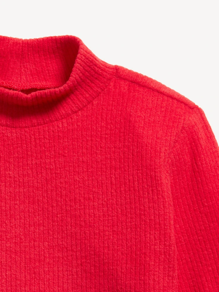 Cozy Mock-Neck Bell-Sleeve Ribbed Top for Girls