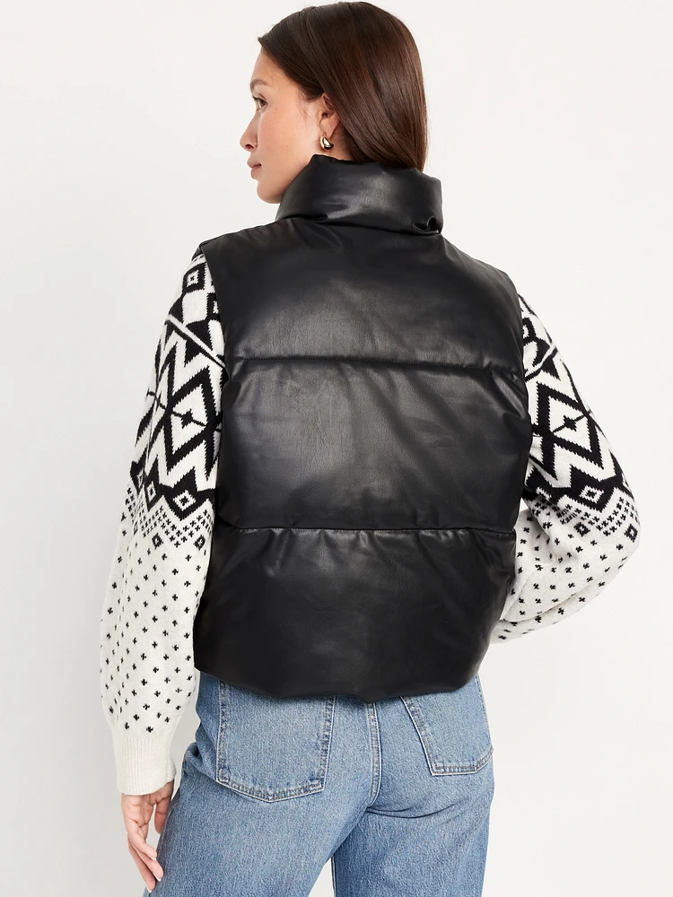 Faux-Leather Puffer Vest