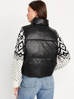 Faux-Leather Puffer Vest