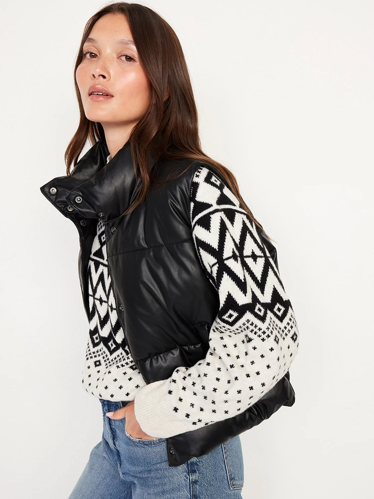 Faux-Leather Puffer Vest