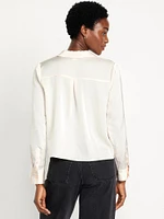 Satin Cropped Button-Down Shirt