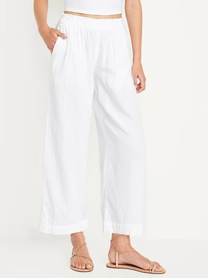 High-Waisted Crinkle Gauze Ankle Pants