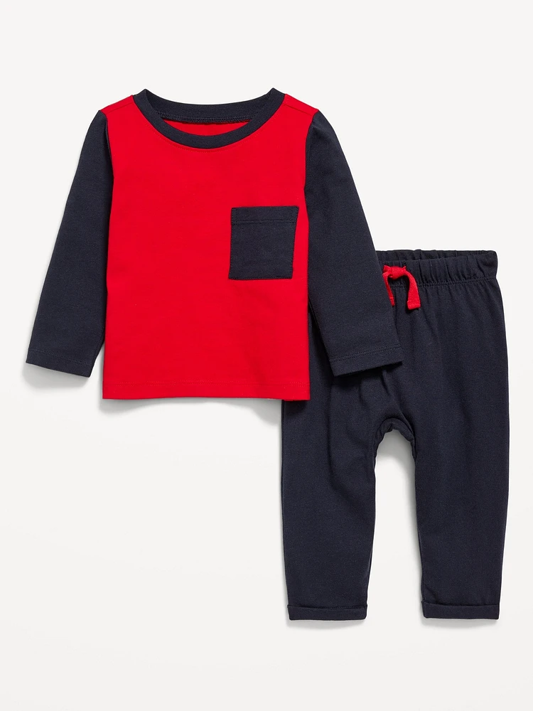 Long-Sleeve Pocket T-Shirt and Pants Set for Baby