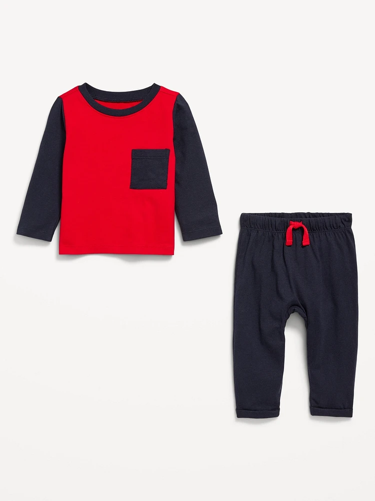 Long-Sleeve Pocket T-Shirt and Pants Set for Baby