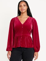 Waist-Defined Velvet Peplum Top