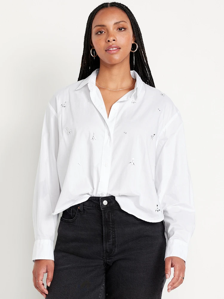 Embellished Cropped Button-Down Shirt