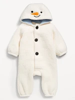 Unisex Sherpa Button-Front Hooded One-Piece for Baby